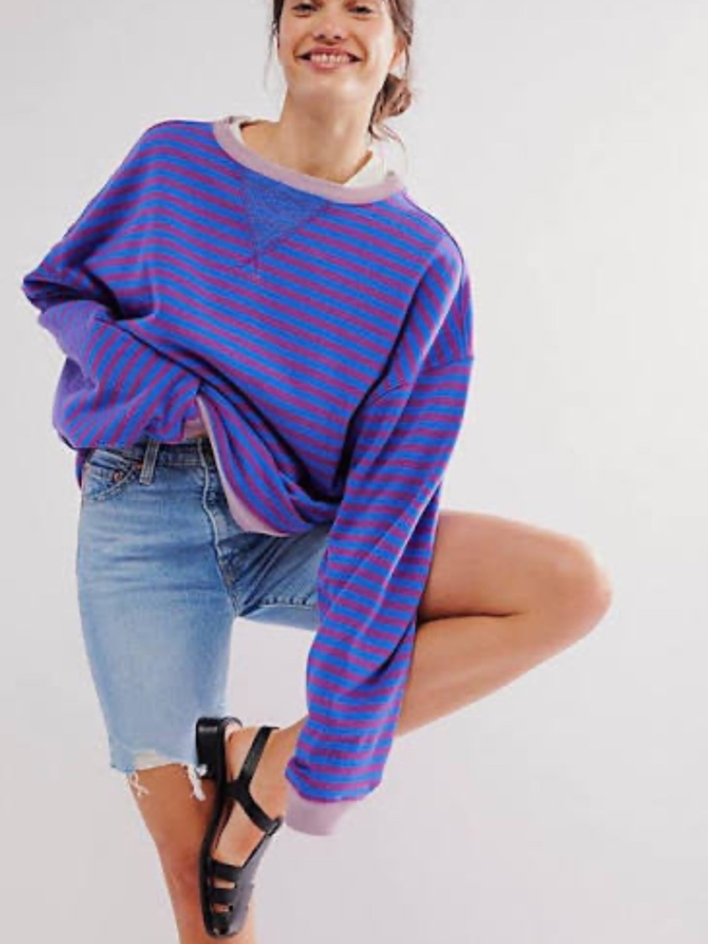 We The Free Classic Striped Oversized Crewneck EUC